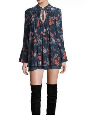 Free People Black and Red Floral Blouse